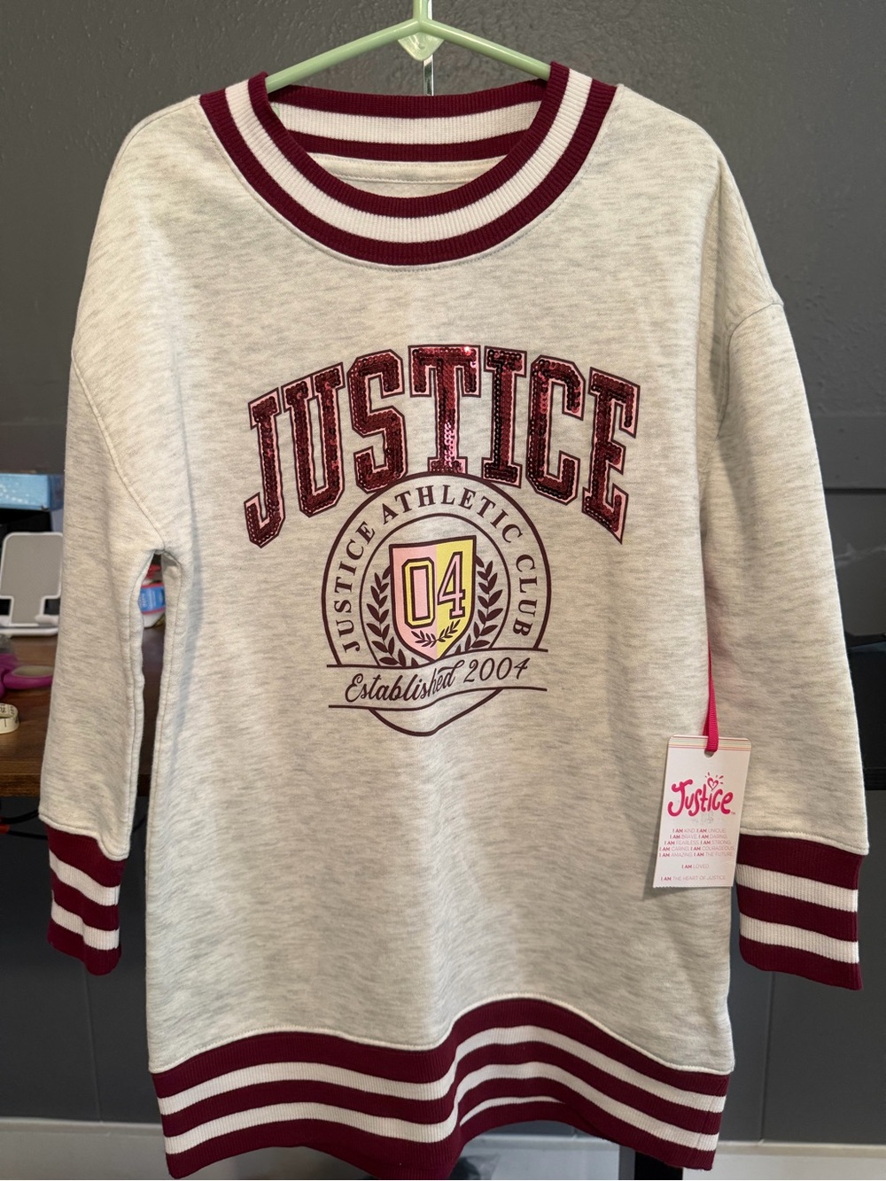 Justice Cream & Maroon Athletic Sweatshirt Dress